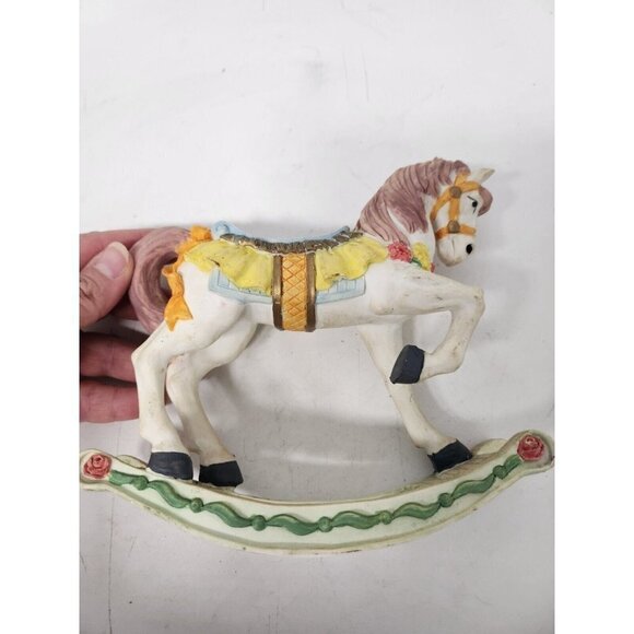 VINTAGE Rocking Horse Figurine With Floral Design Resin Hand Painted Home Decor - Picture 3 of 10